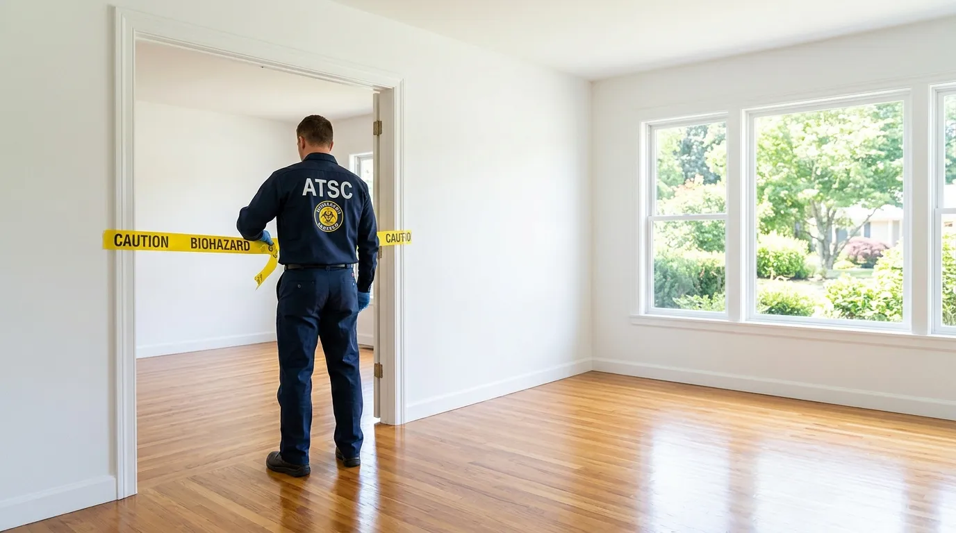 Certified biohazard cleanup crew performing Decomposition Cleanup in Lockport